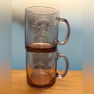 90s Starbucks Clear Rose Gold Pink Glass Coffee Mug Tea Mermaid Logo Etched USA
